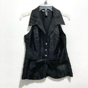 JS Boutique Women Black Sleeveless Victorian Fitted Waistcoat Collared Vest Top